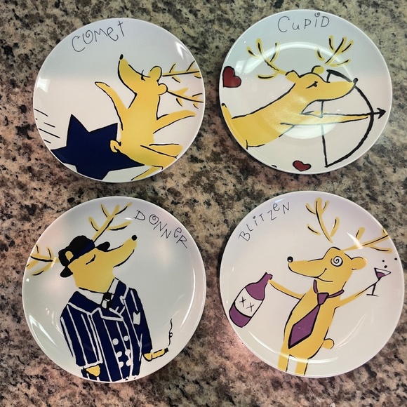 Pottery Barn Holiday Rare Pottery Barn Reindeer Appetizer Plates